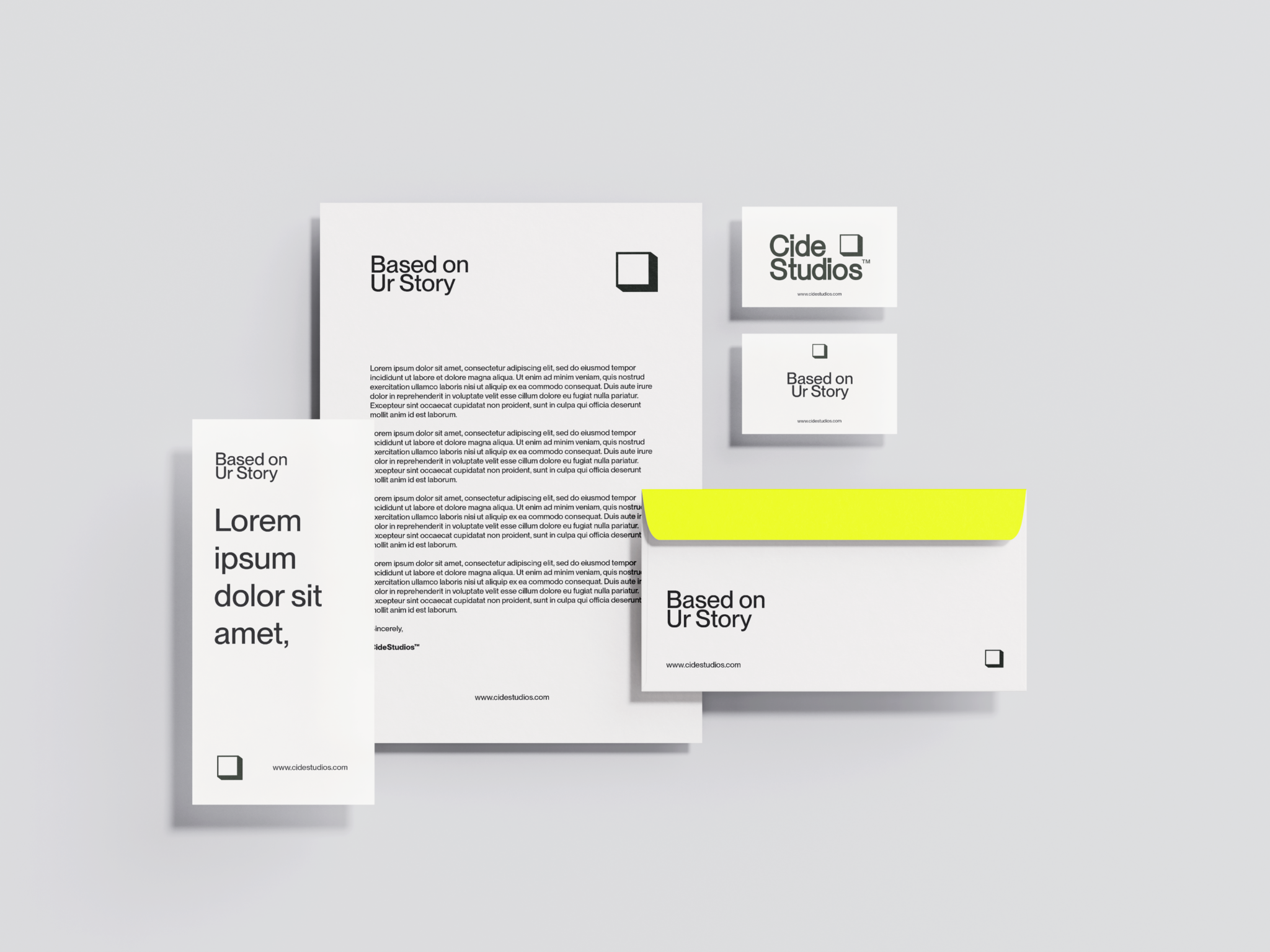 Stationery design for cide.studios (Business card, Envelope, letterhead and Leaflet)